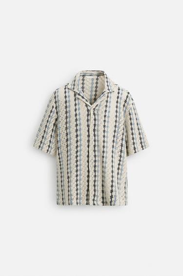 CROCHET TEXTURED SHIRT - White / Navy by Zara