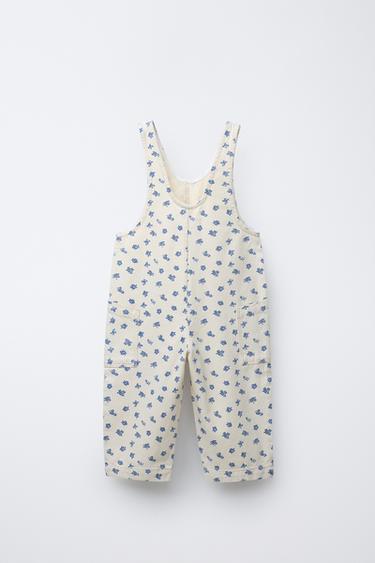 FLORAL TWILL LONG DUNGAREES - Ecru by Zara - Image 1