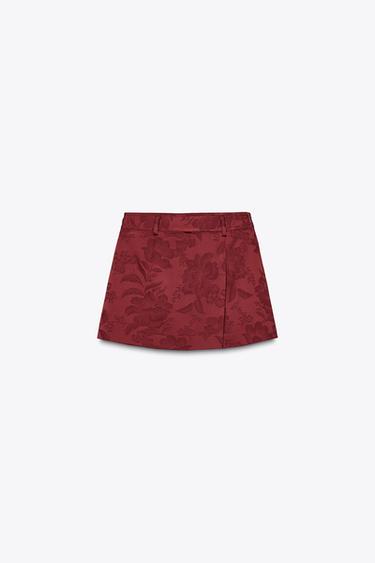 Zara JACQUARD WRAP SKORT - Burgundy - Image 0