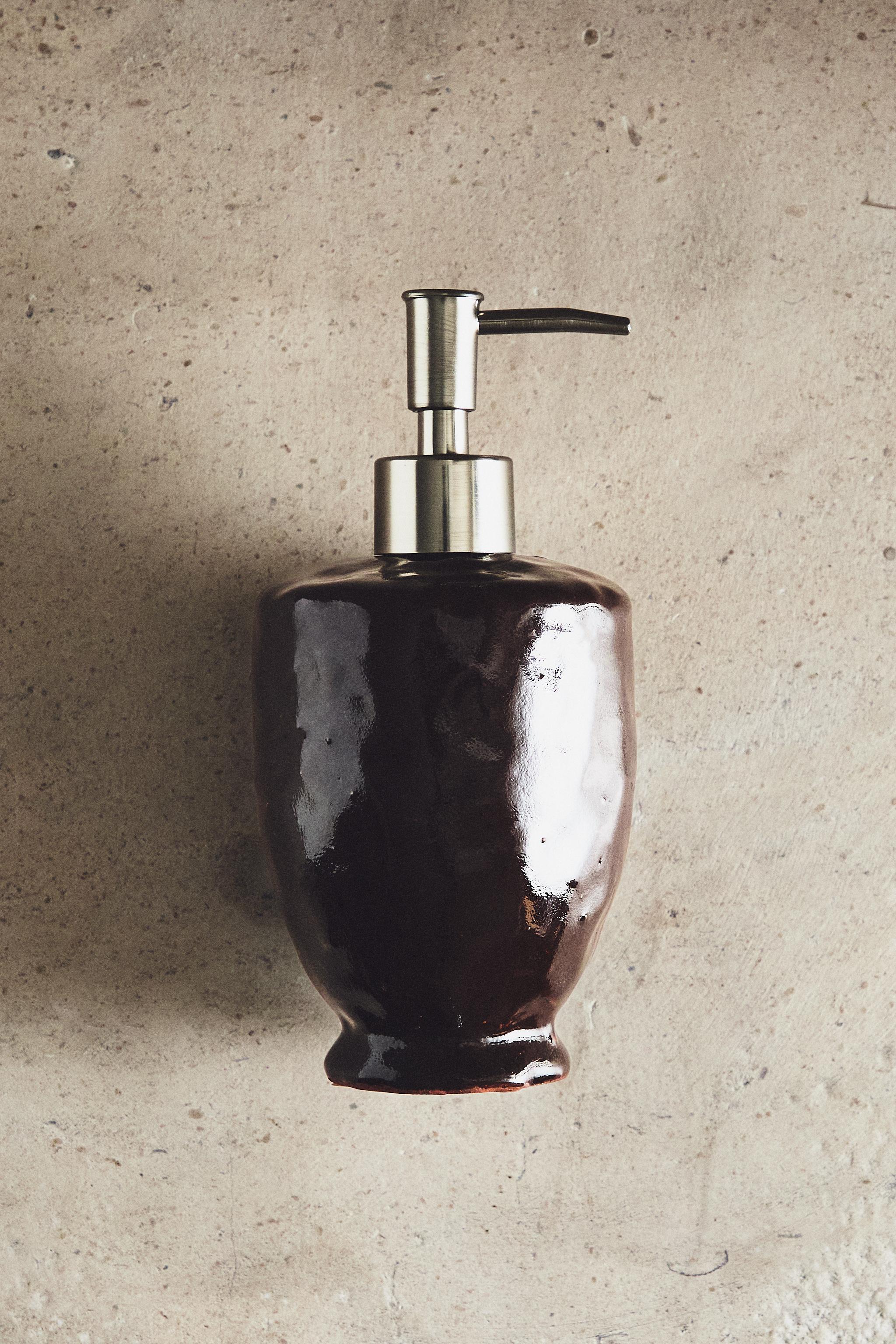 BROWN CERAMIC SOAP DISPENSER