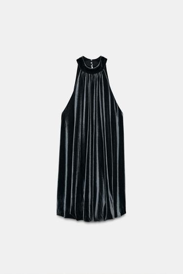 VESTIDO CORTO GLOBO TERCIOPELO - Gris de Zara