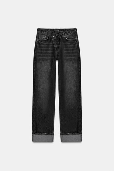 Z.09 STRAIGHT CROSSOVER WAIST HIGH-WAIST FULL LENGTH JEANS - Black by Zara