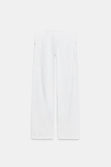 JEAN DROIT À LACETS DENIM TRF TAILLE MI-HAUTE - Blanc de Zara - Image 9