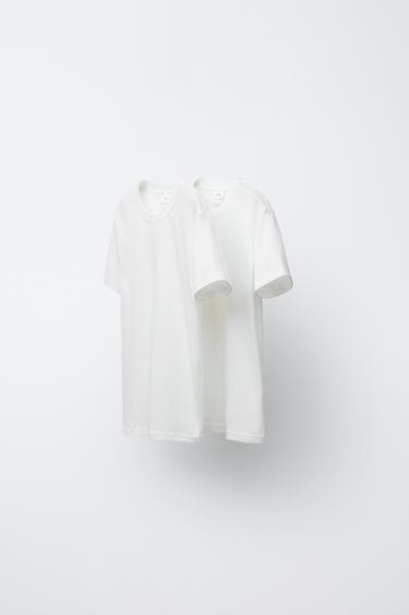 6-14 ANS/ LOT DE DEUX T-SHIRTS UNIS À MANCHES COURTES - Blanc cassé de Zara