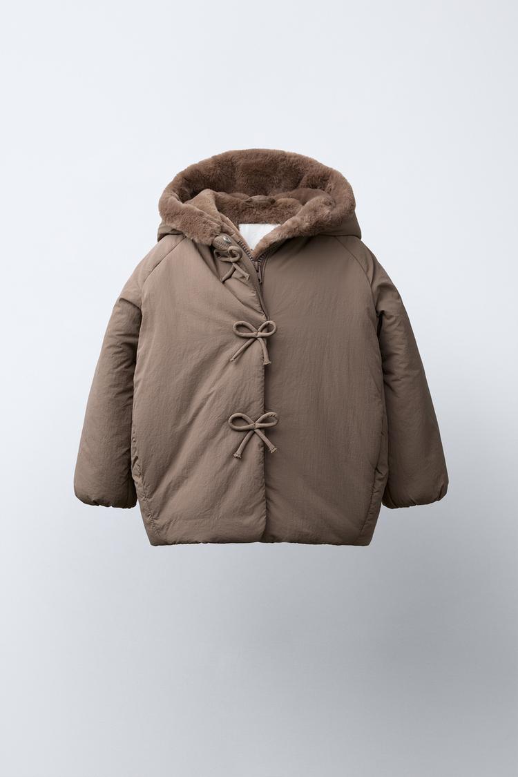 ABRIGO ACOLCHADO WATER REPELLENT LAZOS Marrón Topo ZARA