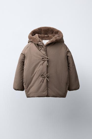 Zara 防潑水鋪棉大衣附綁帶 - 棕色 / 暗灰褐色