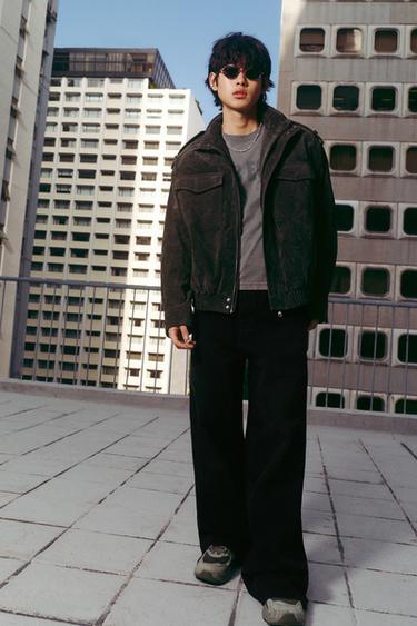 LEATHER SUEDE JACKET - Anthracite grey by Zara