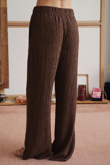 CRINKLE-EFFECT TROUSERS - Brown by Zara - Image 3