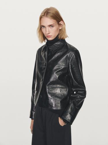 Veste courte en cuir nappa - Noir de Zara
