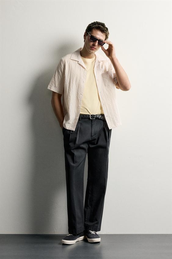 REGULAR FIT CREASED-EFFECT STRIPED SHIRT - Yellow by Zara - Image 0