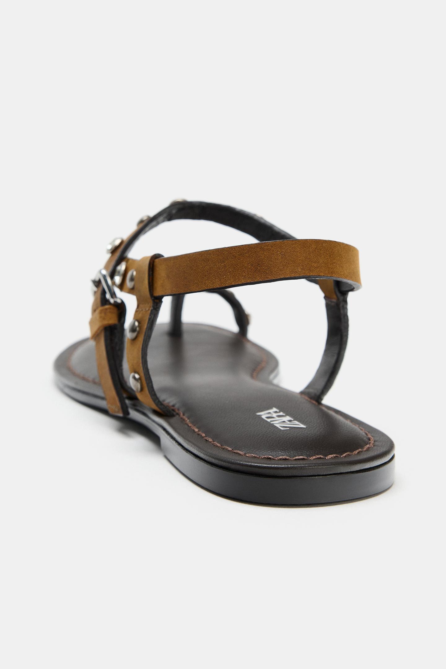Женские сандалии Zara Studded Split Suede, цвет: Коричневый — фото 6