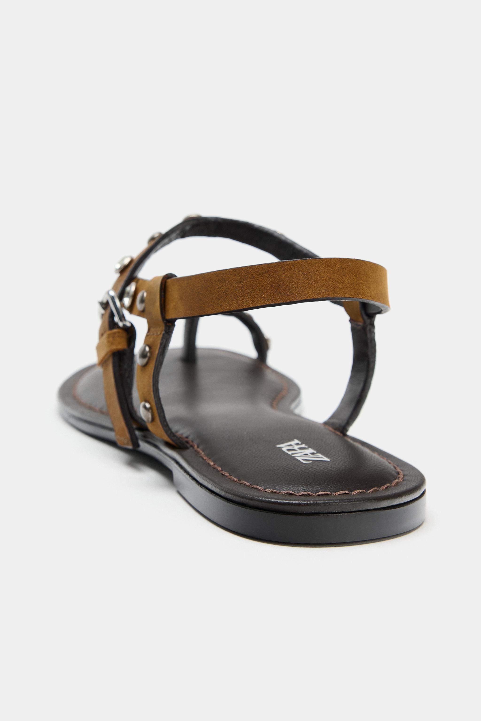 Женские сандалии Zara STUDDED SPLIT SUEDE SANDALS — фото 6
