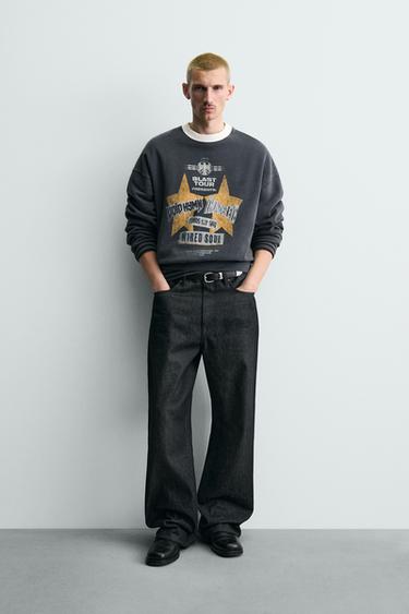 Zara WASHED PRINT SWEATSHIRT - Anthracite grey