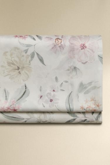 FLORAL PRINT SATEEN FLAT SHEET - Oyster-white by Zara