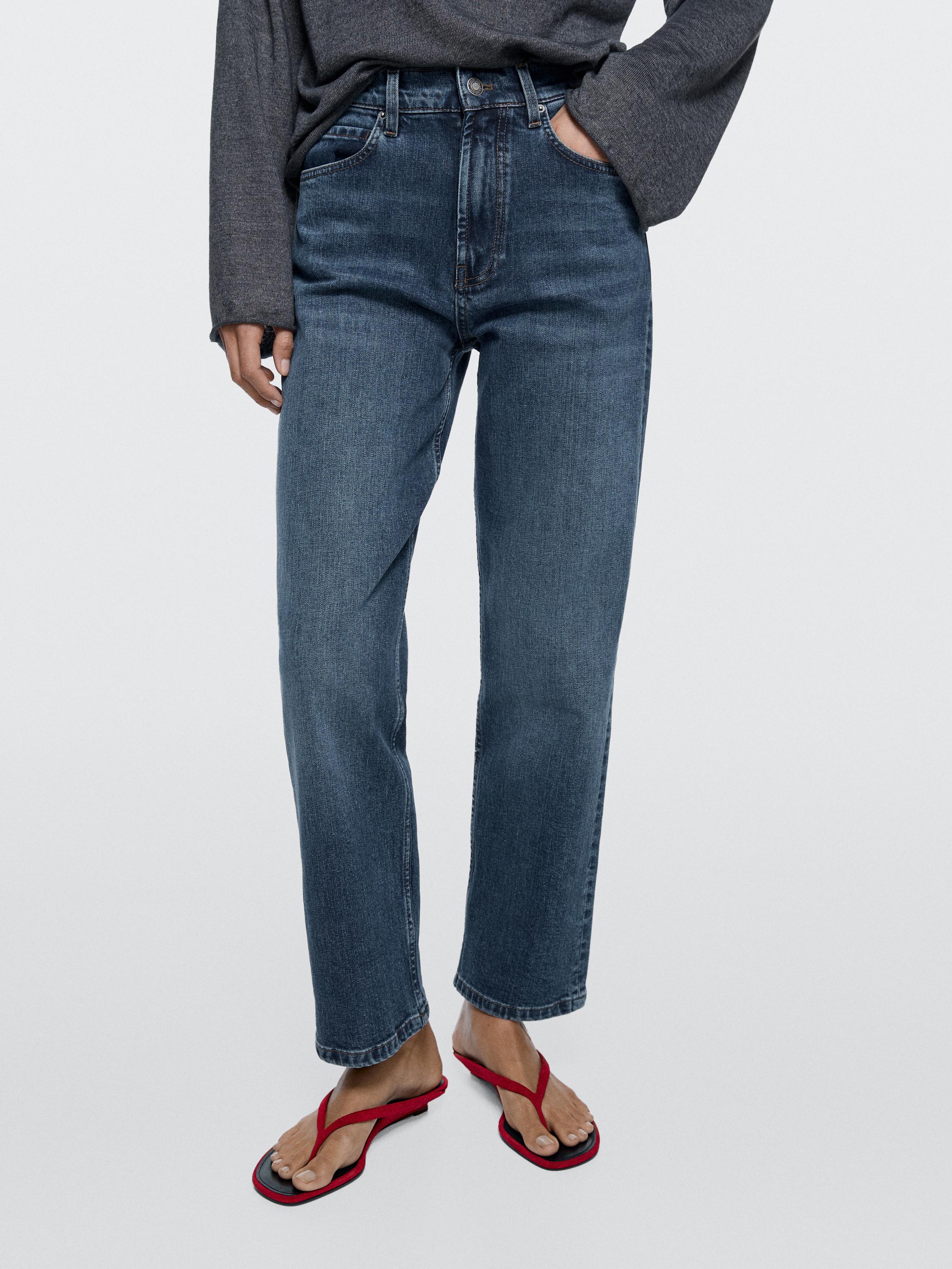 Mid-rise straight-leg jeans — Mid-blue