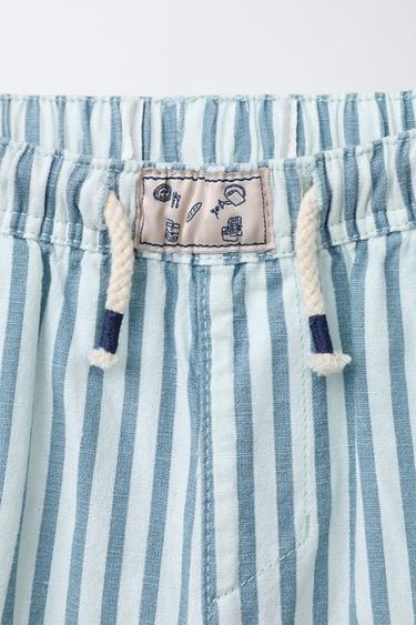 PANTALON RAYURES COTON LIN - Bleu clair de Zara - Image 2