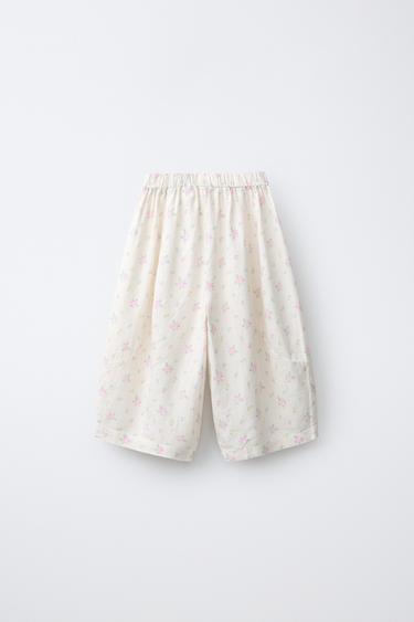 PANTALON BLOOMER À FLEURS AVEC LIN - Écru de Zara - Image 1