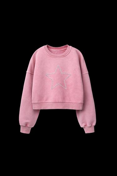 Zara WASHED EFFECT STAR SWEATSHIRT - Pink - Image 0