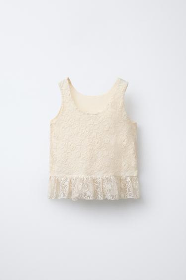 LACE T-SHIRT - Ecru by Zara - Image 1