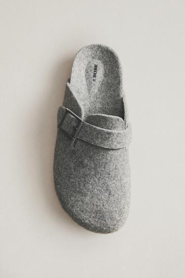 BUCKLED FELT MULE CLOG SLIPPERS - Grey by Zara