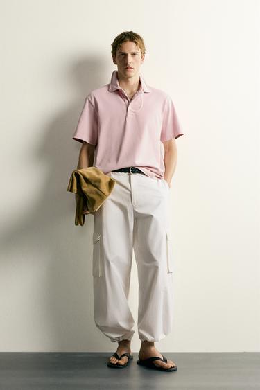 TEXTURED REGULAR FIT POLO SHIRT - Pink / White by Zara - Image 0