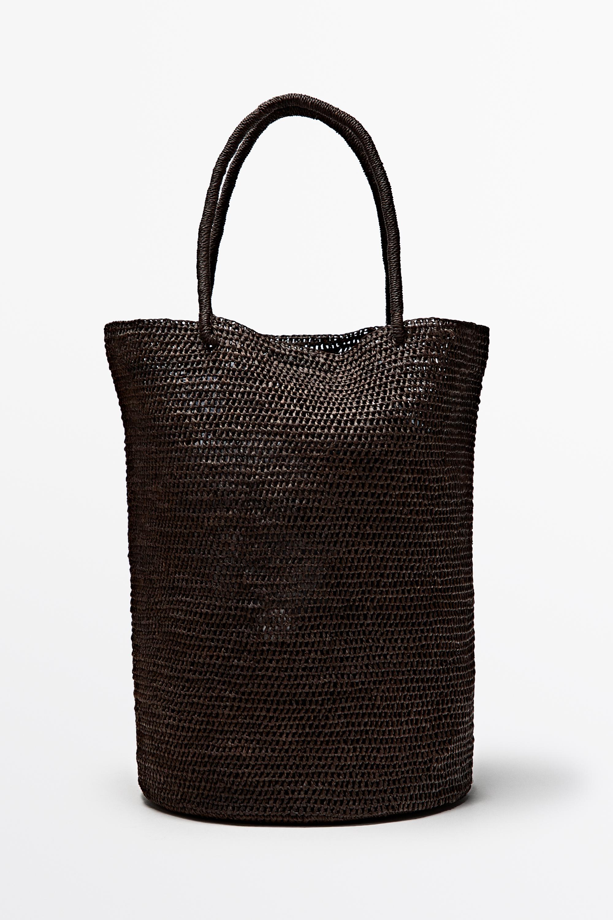 Raffia bucket tote bag — Brown