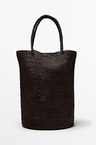 Zara Raffia bucket tote bag - Brown - Image 0