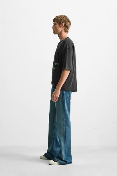 T-SHIRT EN MAILLE IMPRIMÉ DÉLAVÉ - Noir de Zara - Image 3