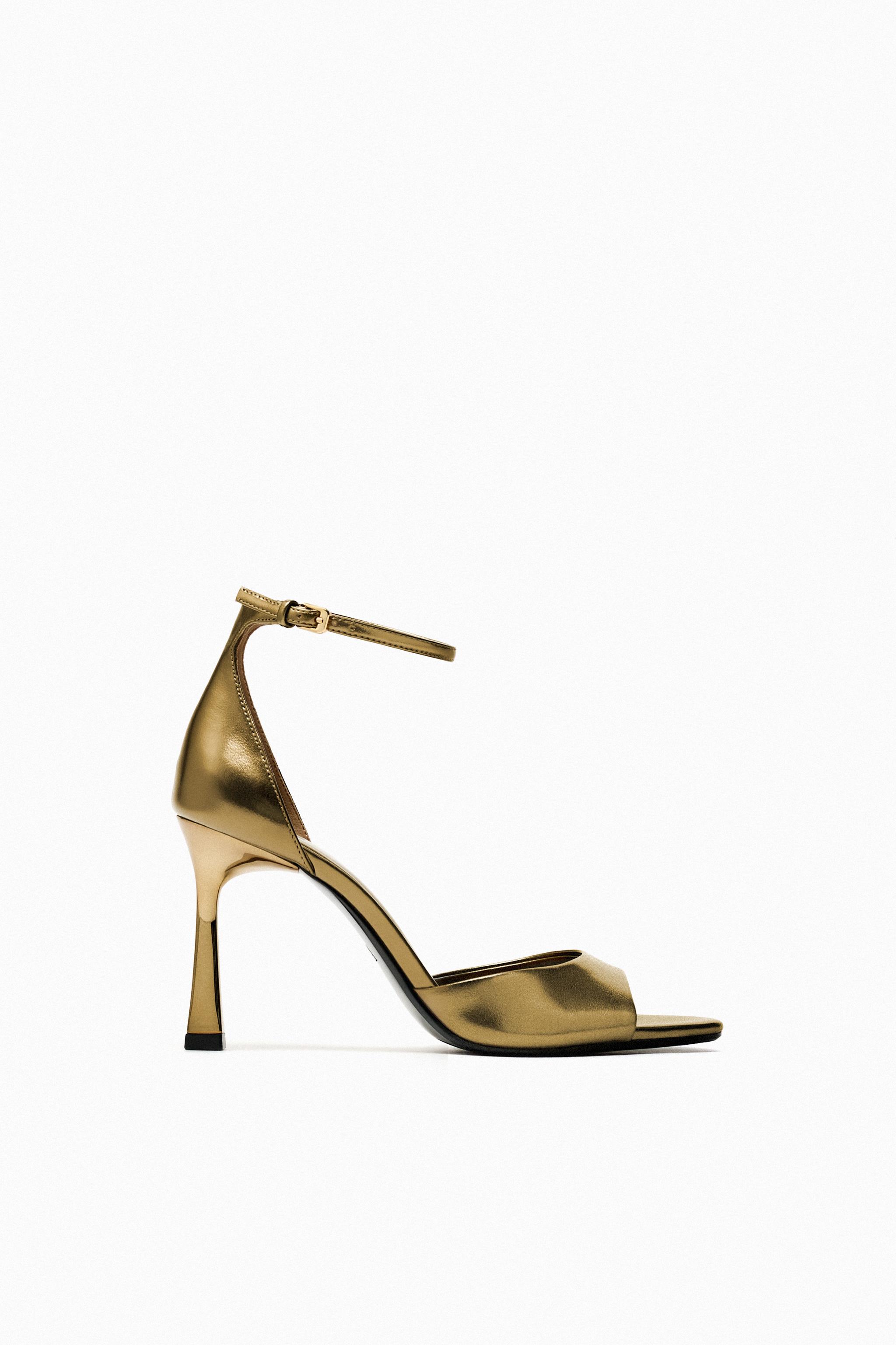 Satin strappy mid 2024 heel sandals zara