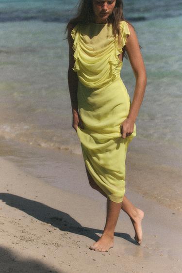 LONG GEORGETTE DRESS - Lemon yellow by Zara - Image 1