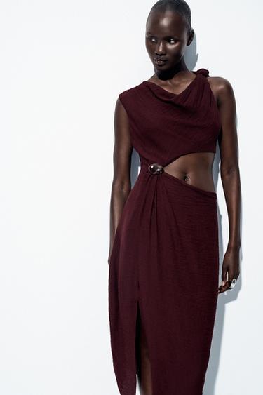 فستان ميدي بقصات - بورجندي الخاص بـ Zara