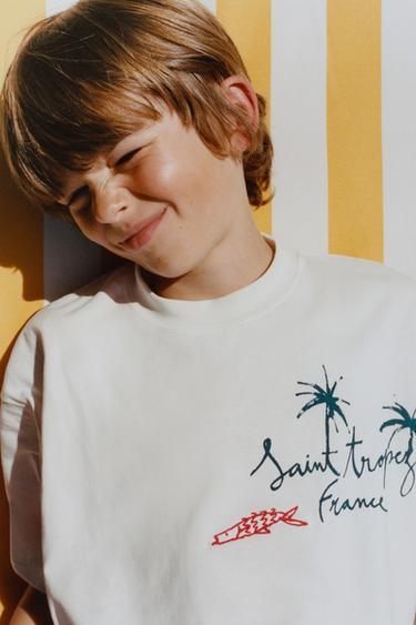 CAMISETA TEXTO BORDADO - Branco da Zara