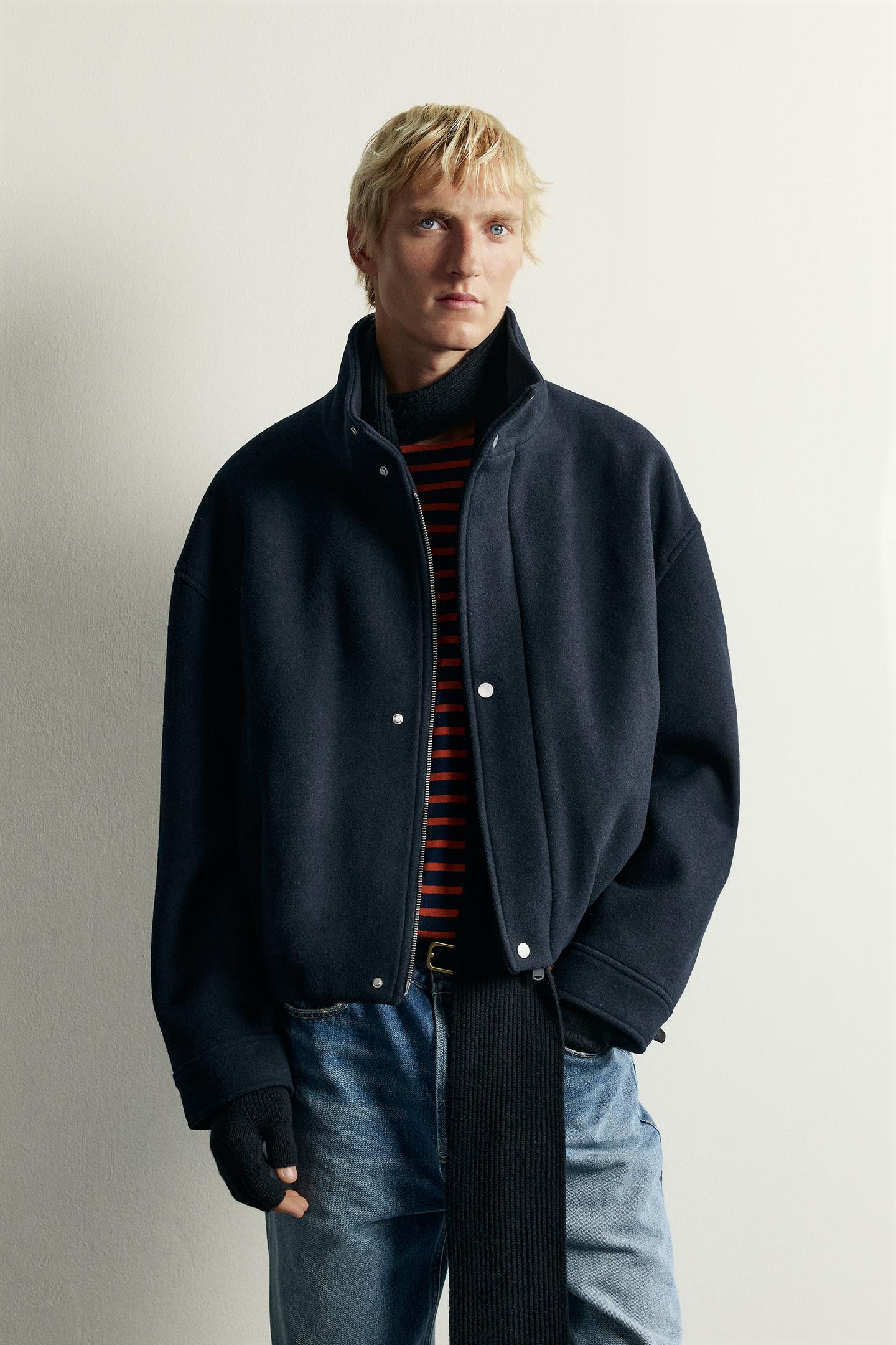 Мужская куртка Zara Cropped Wool-Blend, цвет: Тёмно-синий — фото 2