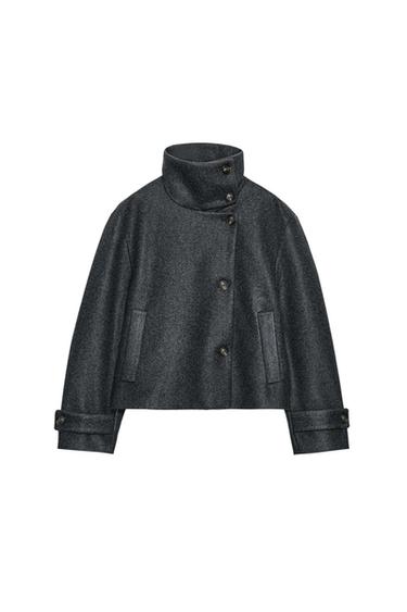 SHORT COAT WITH HIGH COLLAR - Grey marl by Zara