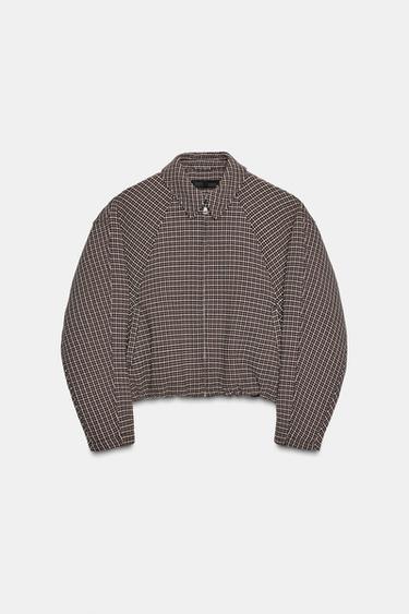 HOUNDSTOOTH QUILTED BOMBER JACKET - Grey / Tan by Zara