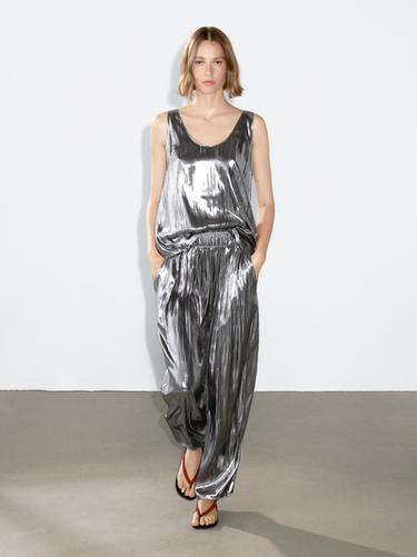 Zara Flowing metallic trousers with gathered detail - Salmon