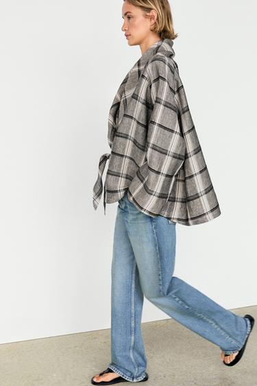 Surchemise à carreaux avec lien à nouer - Gris moyen de Zara