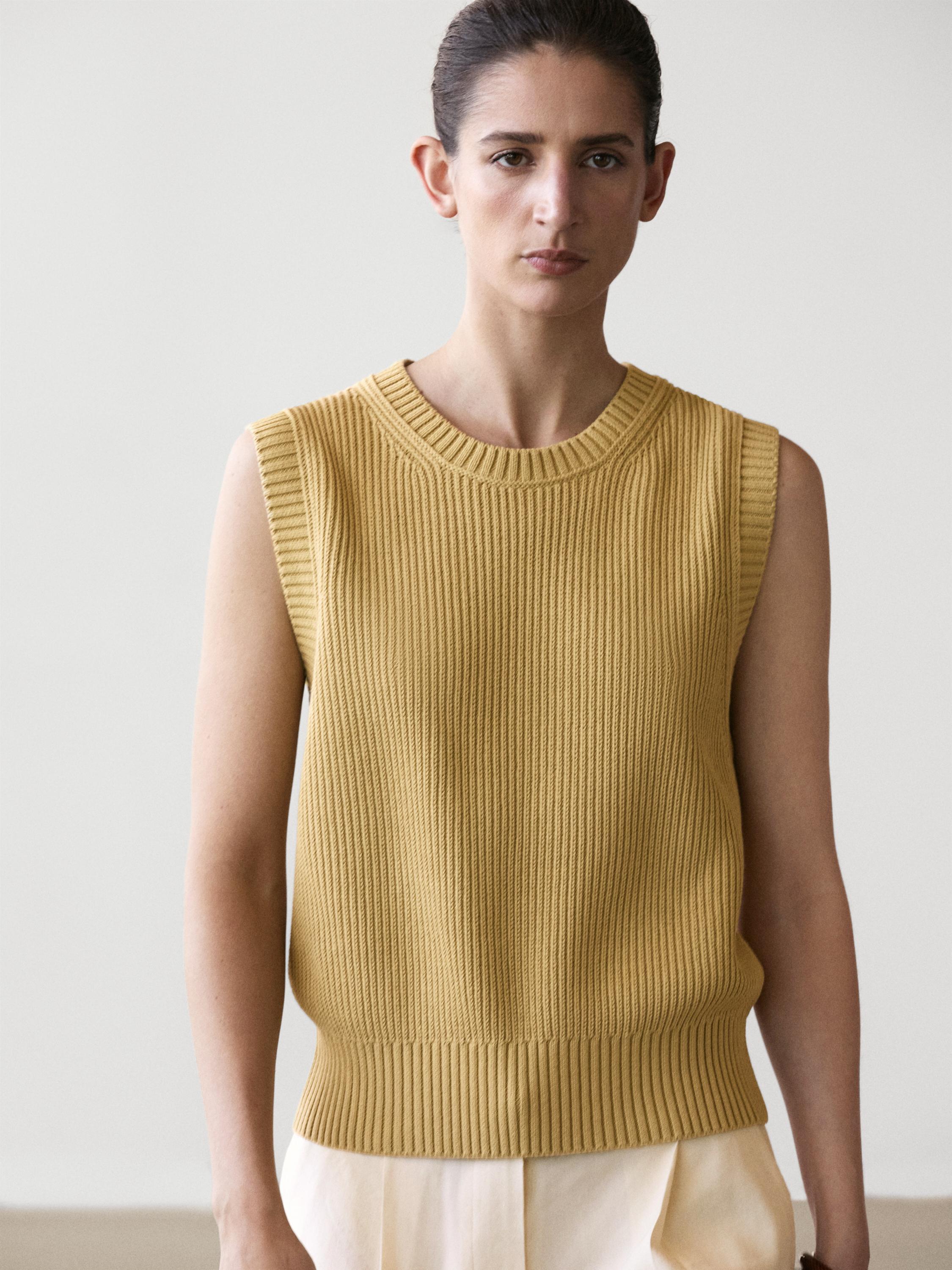 Veste sans manches en maille de coton à col rond