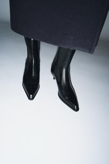 Zara LEATHER KITTEN HEEL ANKLE BOOTS LIMITED EDITION - Black