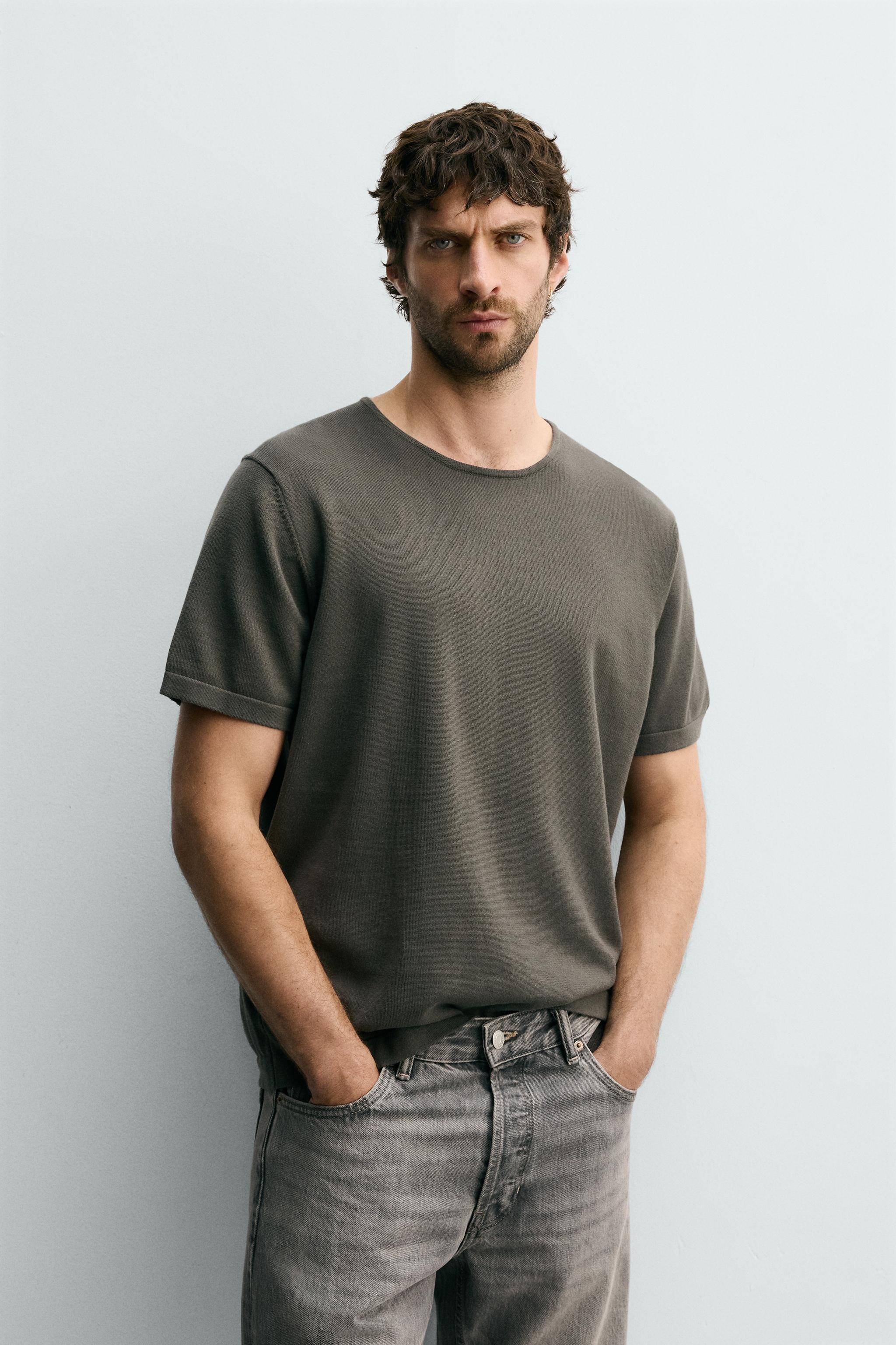 REGULAR FIT KNIT T-SHIRT — Gray green