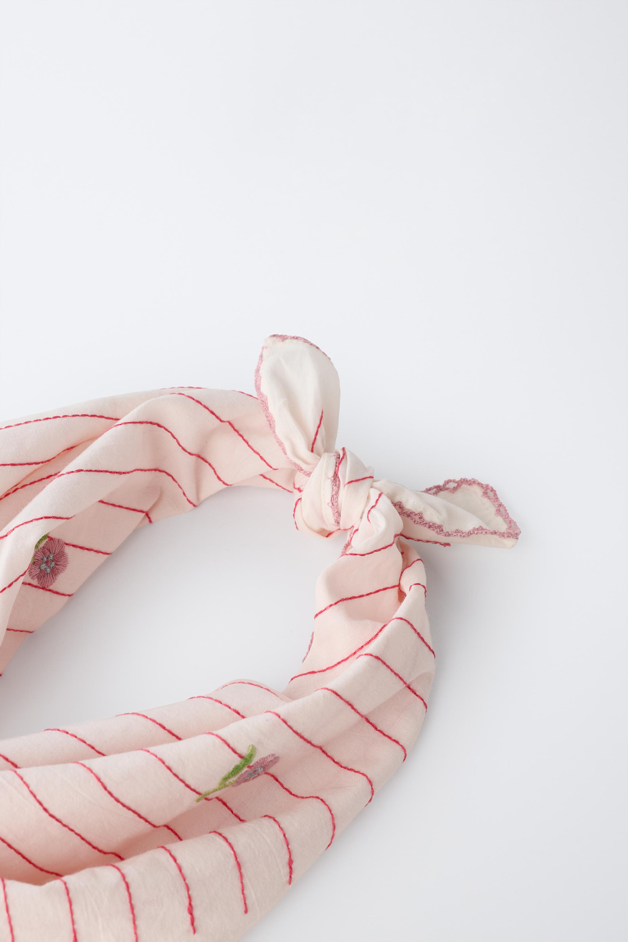 EMBROIDERED STRIPED FLORAL BANDANA — Pink (alternate view)