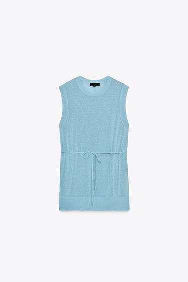 LONG KNIT TOP WITH BELT - Light blue by Zara - Image 4