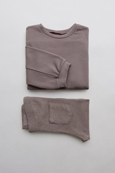 Zara MEDIUM WEIGHT RIB SOFT TOUCH TOP AND LEGGINGS MATCHING SET - Brown / Taupe