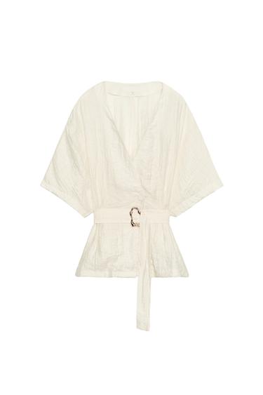 Zara BELTED TOP WITH BUCKLE - Ecru