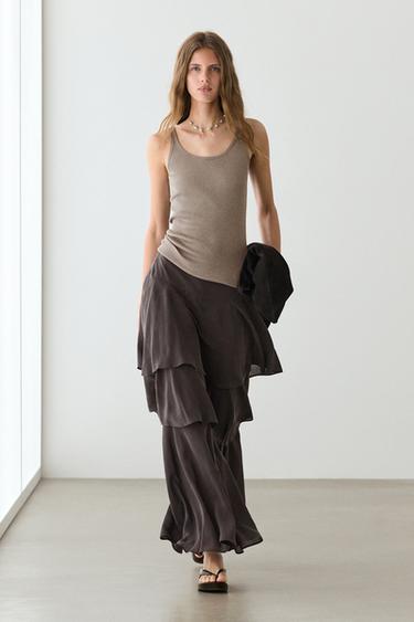 Zara Flowing skort with ruffles - Brown marl - Image 0