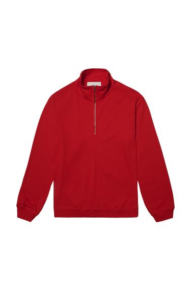 سويت شيرت مغسول بياقة بسحاب - أحمر الخاص بـ Zara