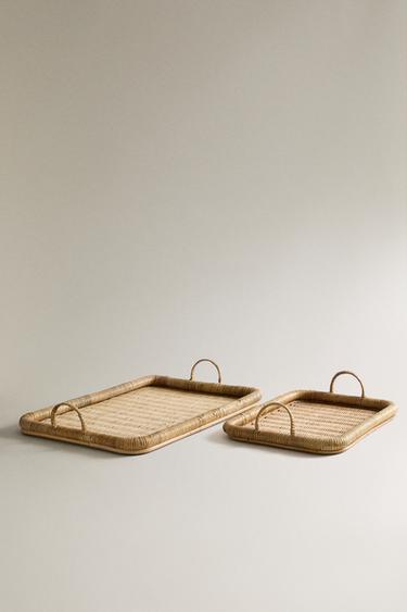 RECTANGULAR RATTAN TRAY - Light beige by Zara