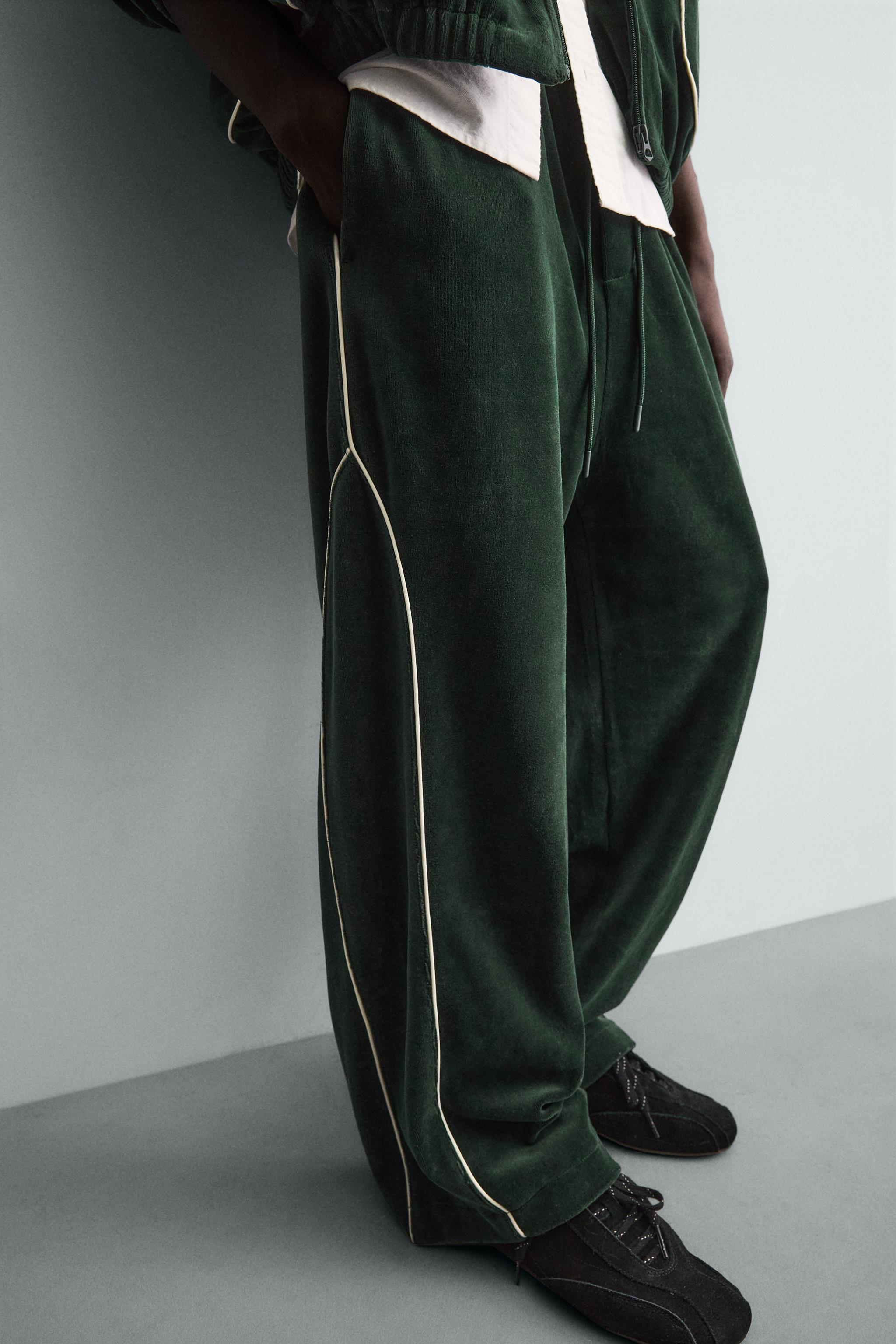 VELOUR PIPED PANTS - Green | ZARA United States