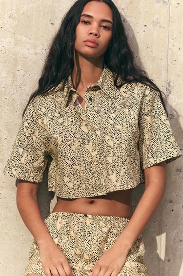 CHEMISE COURTE À IMPRIMÉ ANIMAL - Beige-marron de Zara