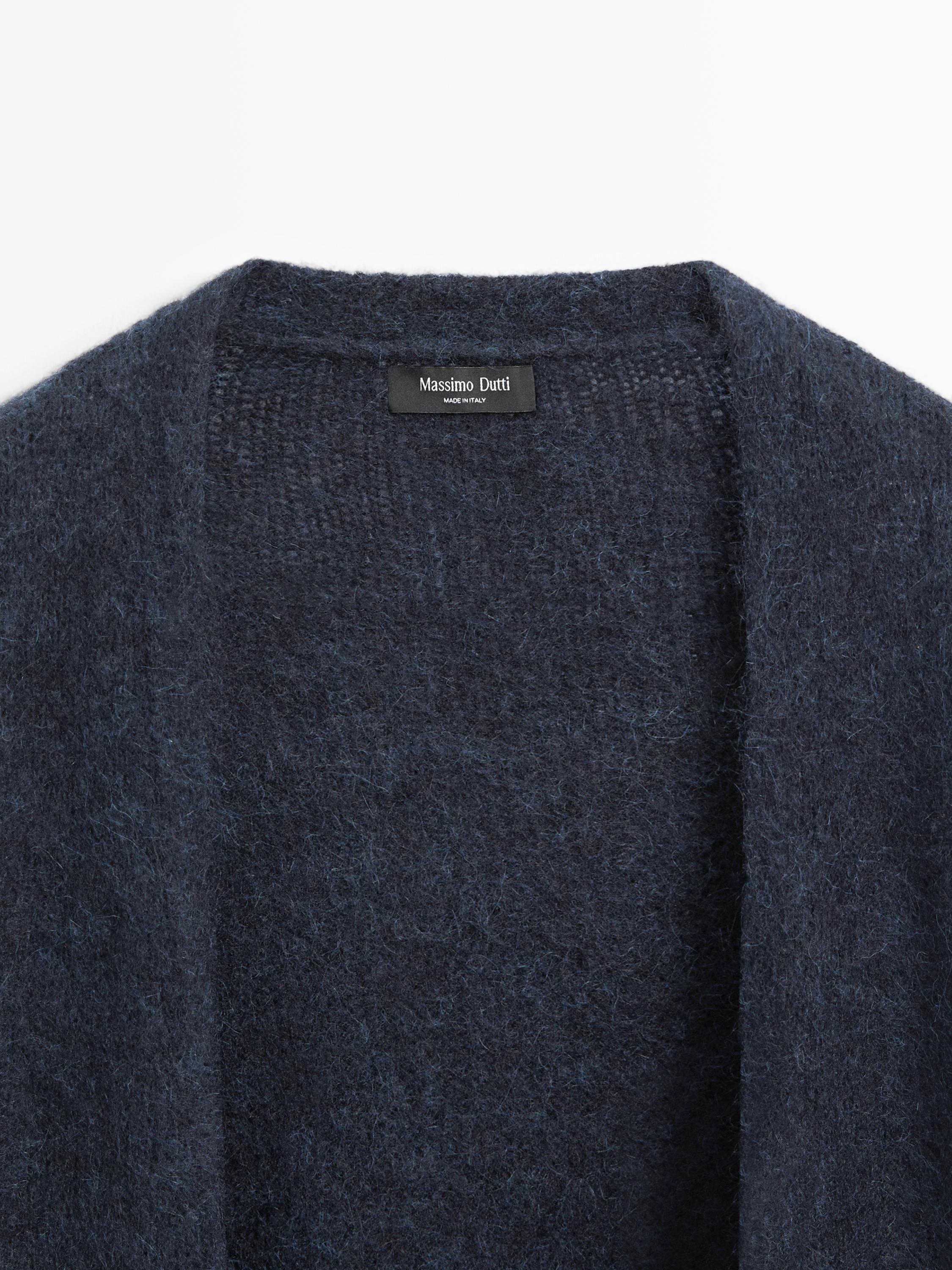 Long brushed alpaca blend cardigan